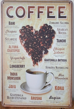 Coffee Bonen hart Reclamebord metaal