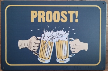 Proost bierglazen zwart metalen reclamebord