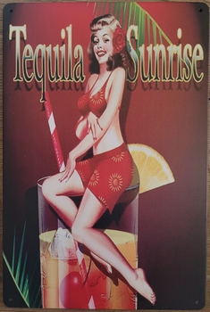 Tequilla sunrise pin up reclamebord van metaal