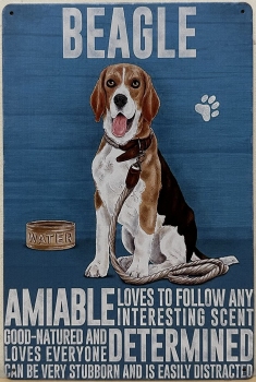 Beagle hond Eigenschappen wandbord van metaal 30x20 cm